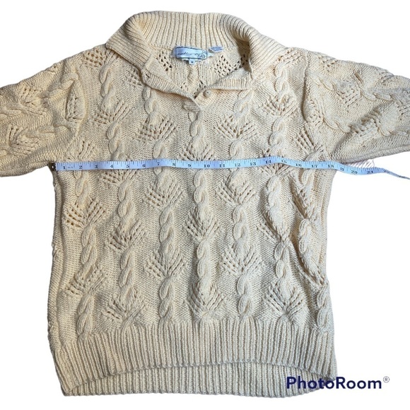 NEEDLEWORKS vintage yellow cable knit short sleeve polo sweater size medium - Picture 4 of 6